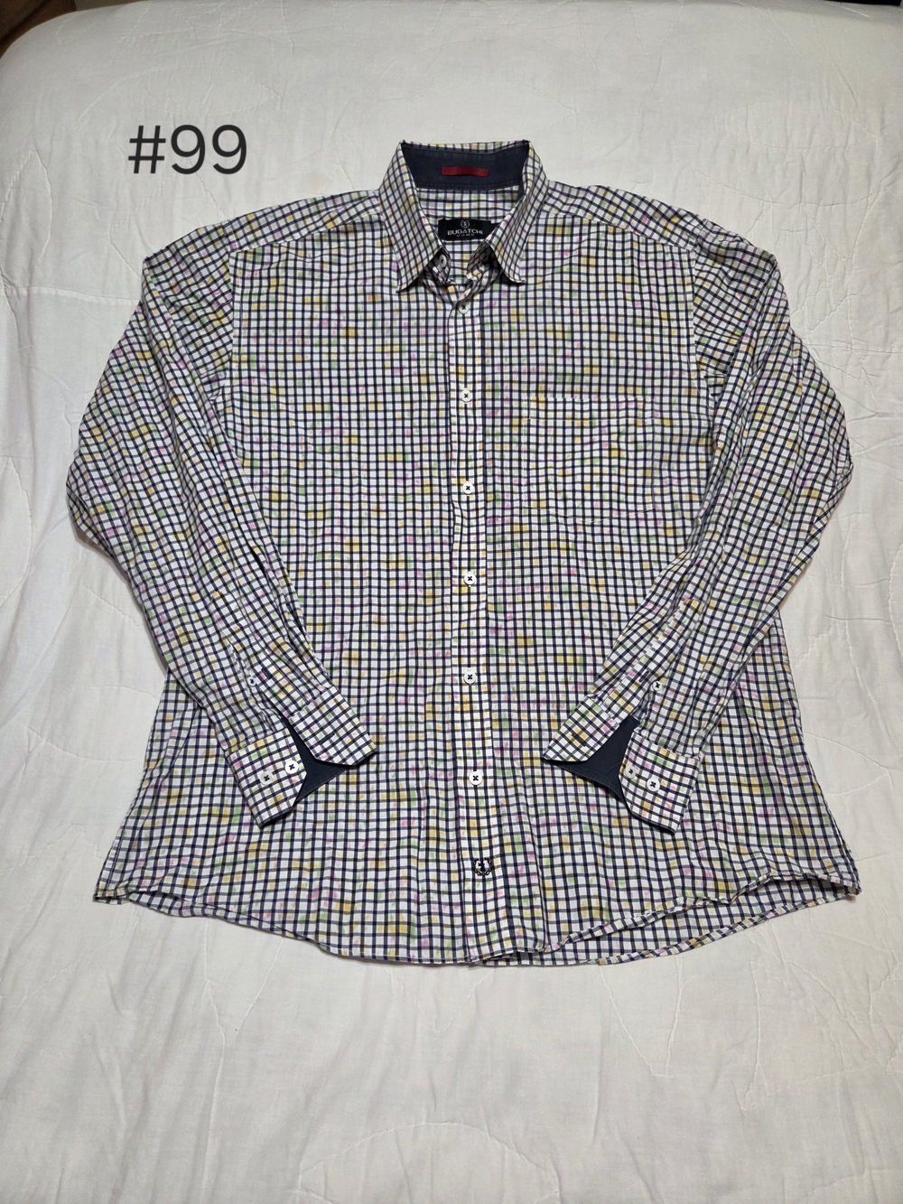 Bugatchi Uomo Mens Multicolor Checkered Shaped Fit Long Sleeve Dress Shirt